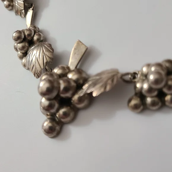 925 Vintage Grapes Taxco Mexico Necklace Earrings Sterling Silver Choker Estate - Picture 11 of 16